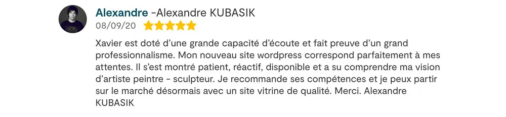 Avis 5 étoiles de Alexandre Kubasik, peintre sculpteur