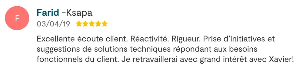 Avis satisfaction 100% de Farid Baddache, Ksapa