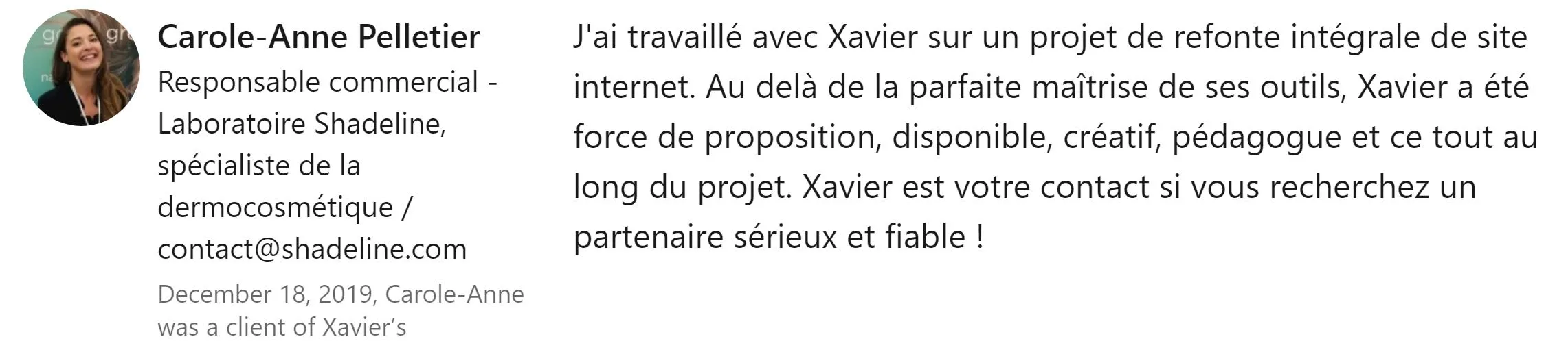 Avis 5 étoiles de Carole-Anne Pelletier, Shadeline Cosmétique